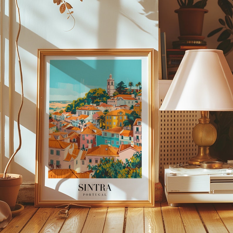 Sintra City Poster, Portugal Art Print, Sintra Wall Art, Colorful Houses of Sintra, Portugal Travel Poster, Historic Cityscape Decor, Poster image 2