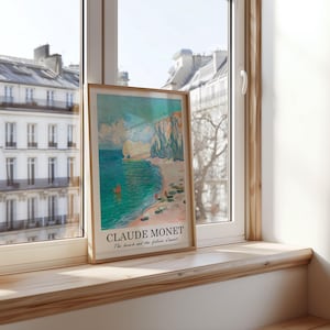 Impresión de playa de Claude Monet, póster de playa de Étretat, escena de arte en un acantilado, obra de arte costera impresionista francesa, decoración del océano y el acantilado