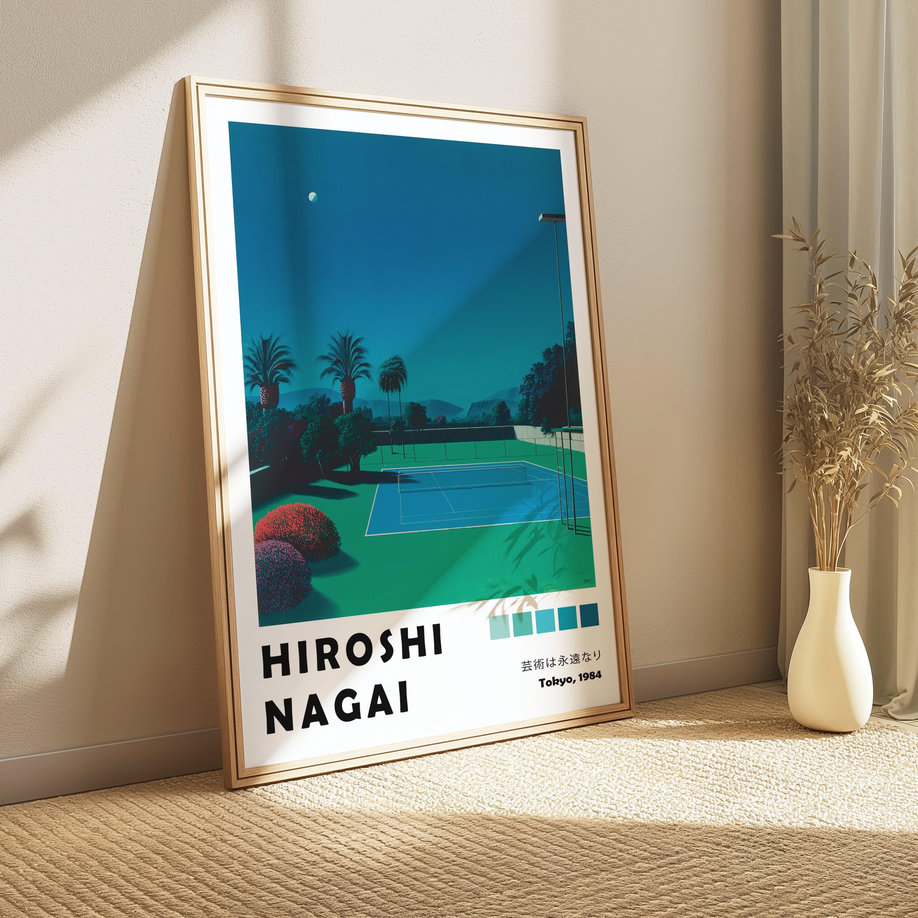 Tennis Court Hiroshi Nagai Poster, Summer Art, Japanese 80s City