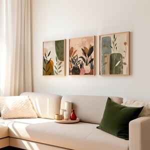 View of Boho Botanical Wall Art Set, Earthy Tones Nature-inspired Prints ...