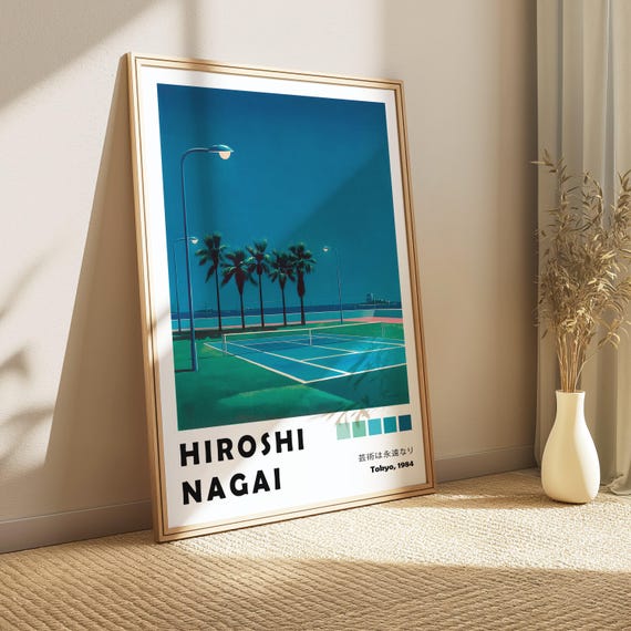 Tennis Court Hiroshi Nagai Poster, Vintage 80s City Pop Art Print