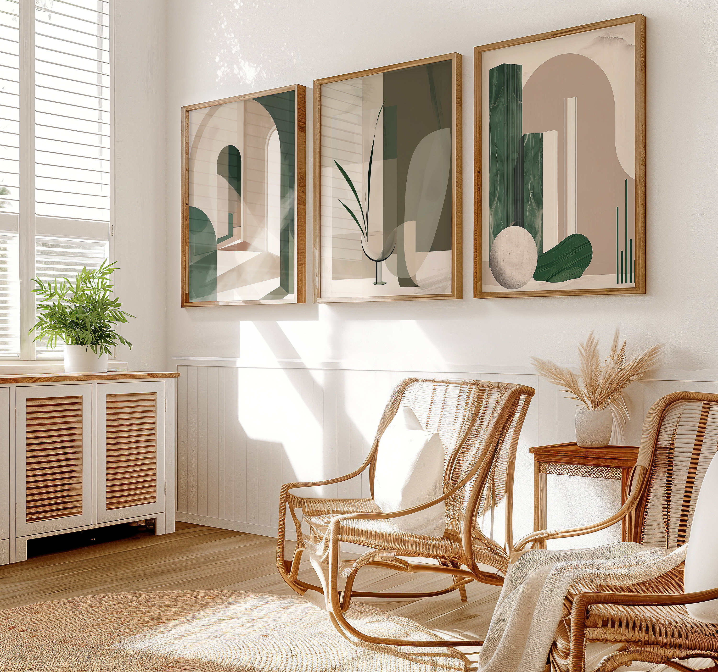 Abstract Green and Beige Wall Art Set, Modern Botanical Prints ...