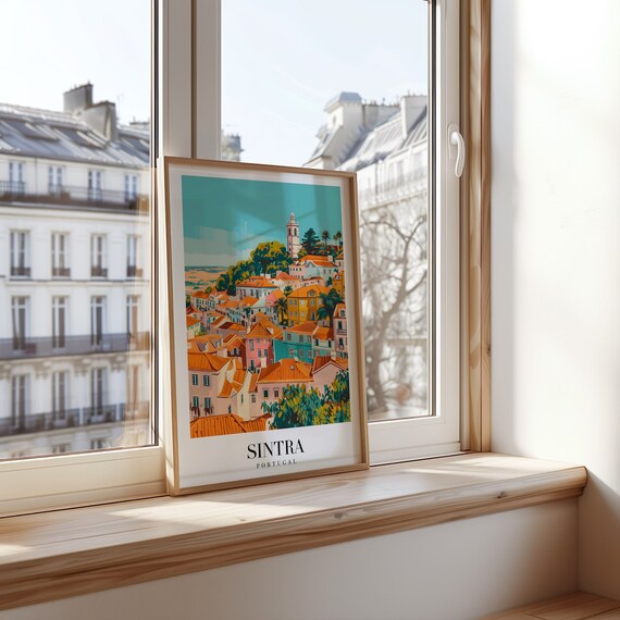 Sintra City Poster, Portugal Art Print, Sintra Wall Art, Colorful Houses of Sintra, Portugal Travel Poster, Historic Cityscape Decor, Poster