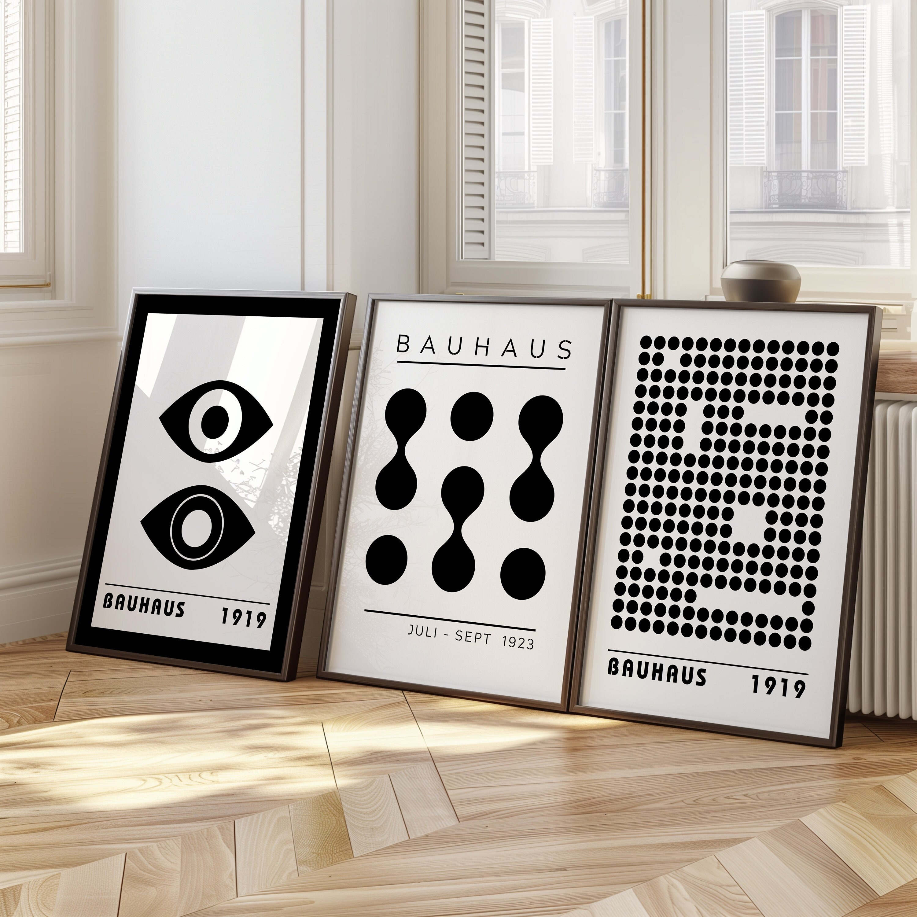 Bauhaus Poster Set of 3, Minimalist Black and White Wall Art, Bauhaus ...