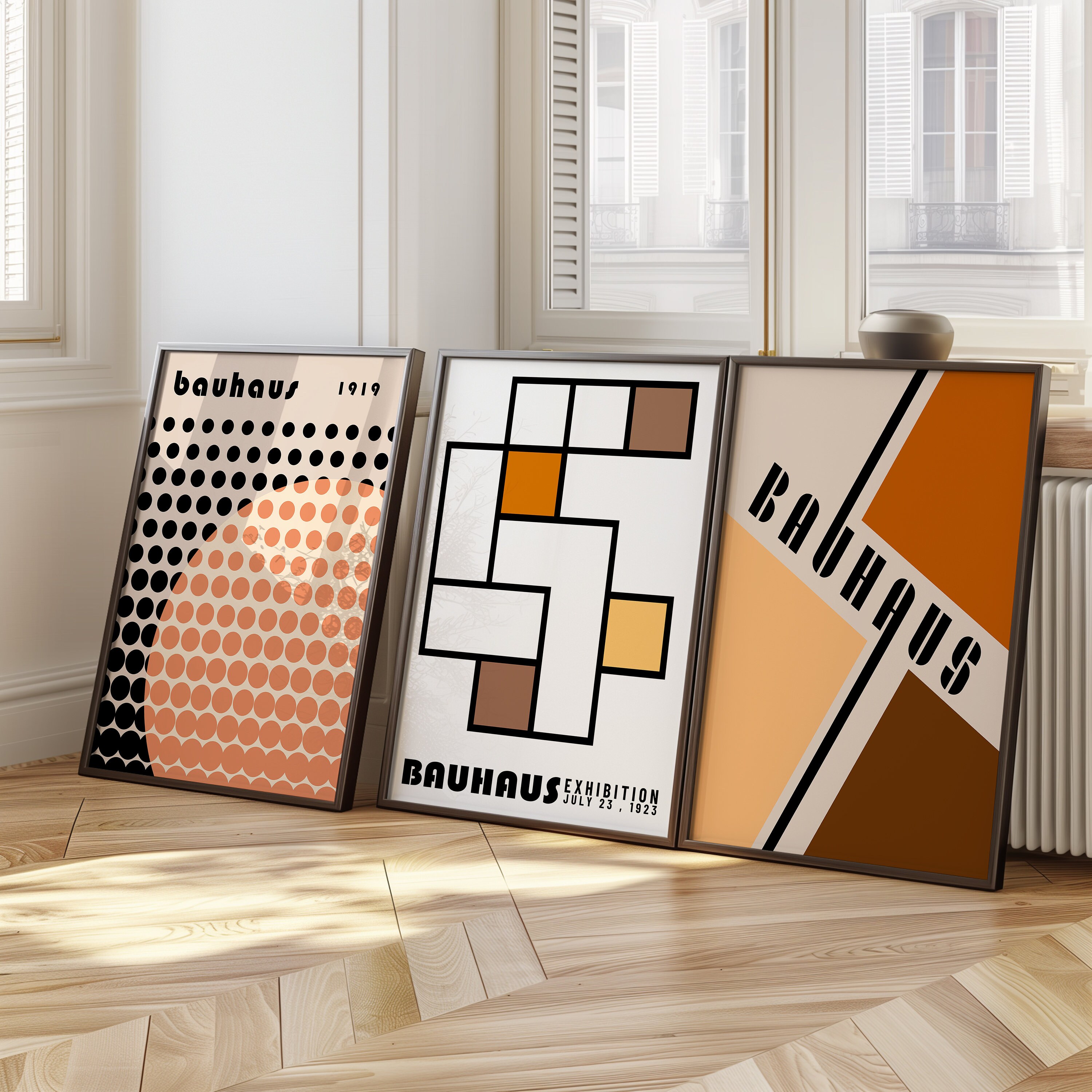 Neutral Bauhaus Poster Set, Mid-century Modern Wall Art, Geometric Art ...
