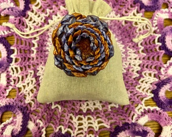 Lavender, Cedar, Oak Musk, Citrus Infused Sachet Decorated with a Pinecone Flower Handpainted