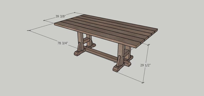 Rustic Wooden Dining Table Plan, DIY, Imperial and Metric Dimensions ...