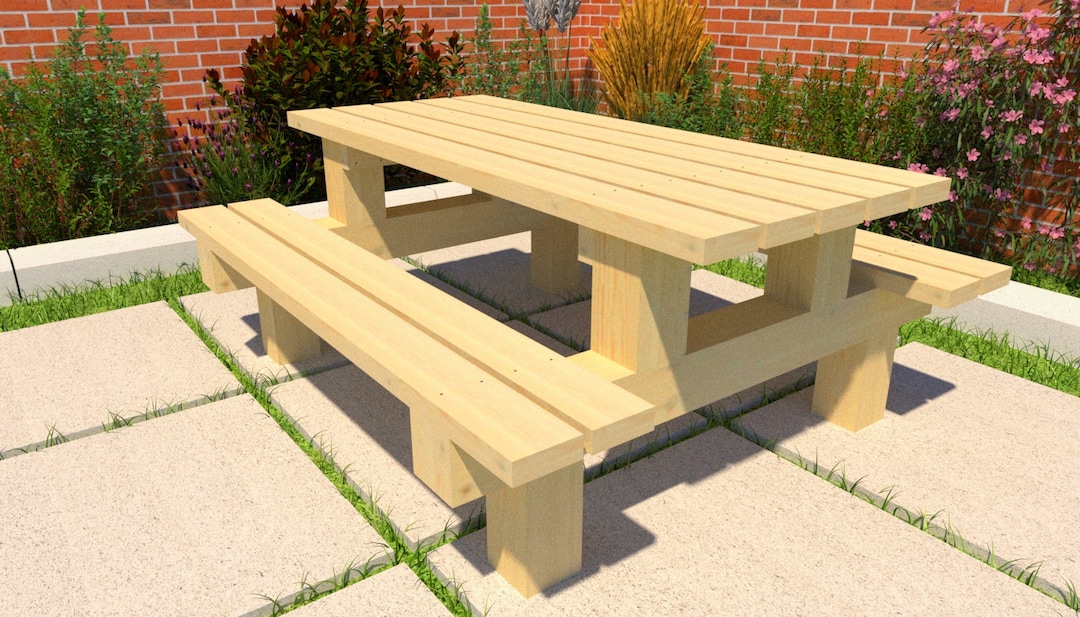 Picnic Table Plan With Benches, DIY, Garden Table Plans, Imperial and ...