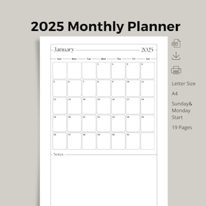 2025 Monthly Planner: Minimalist Calendar, A4 Letter Size (Printable PDF)