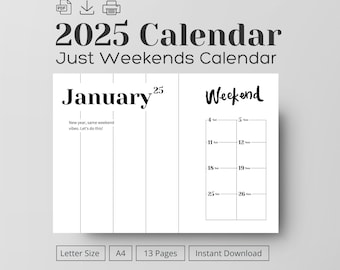 Planificador de fin de semana 2025: Calendario minimalista imprimible (PDF)