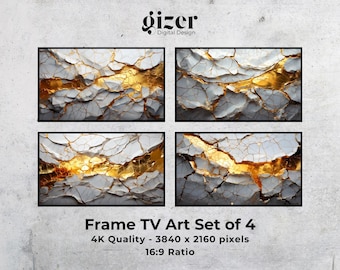 Arte para TV con marco Kintsugi: Grietas doradas, decoración minimalista para el hogar (Descarga digital)