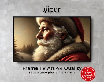 Arte de TV con marco de Papá Noel: Decoración navideña rústica (Descarga digital)