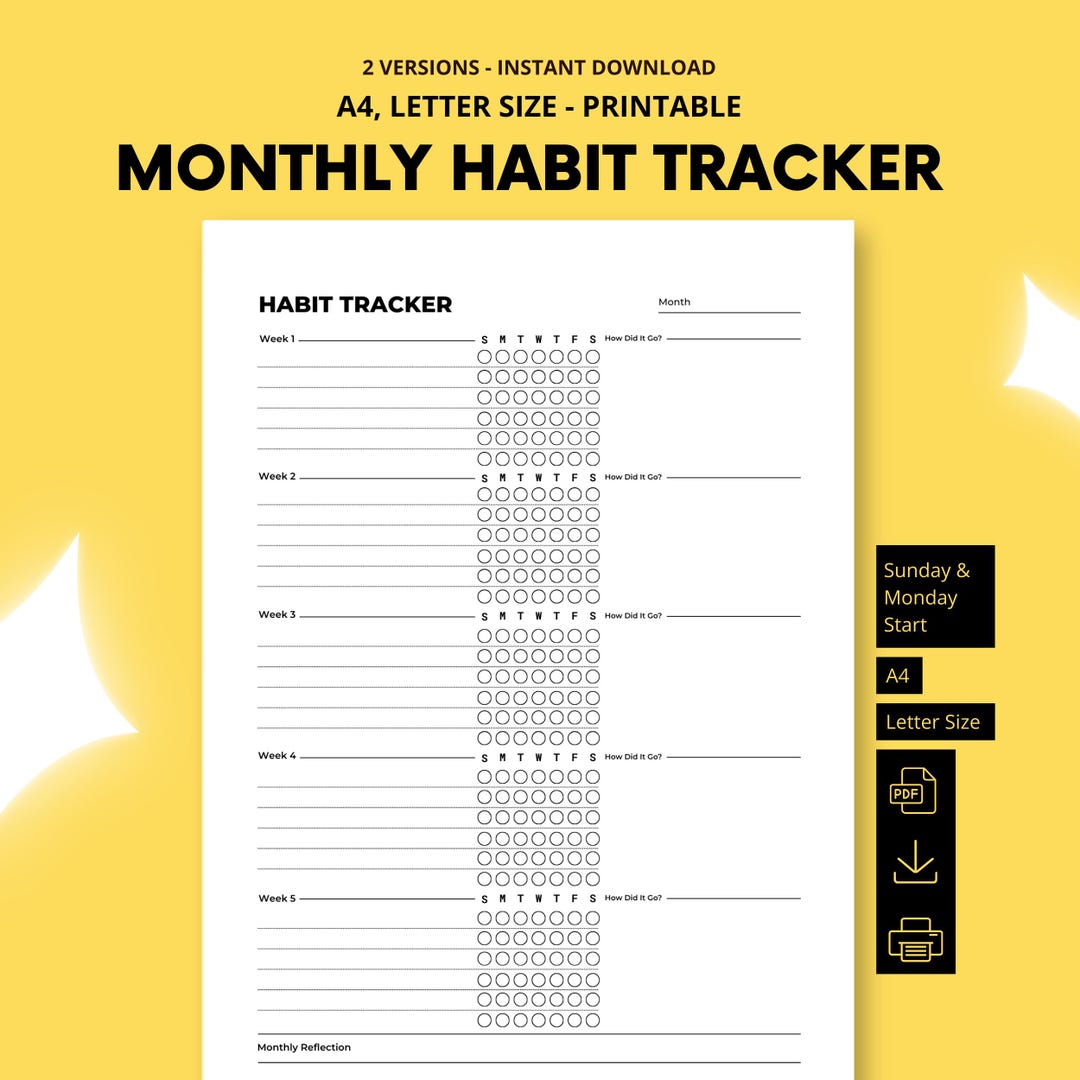 Monthly Habit Tracker Printable PDF | Minimalist Daily Routine, Goal ...