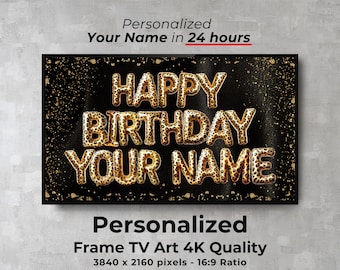 Marco de cumpleaños personalizado con diseño de leopardo para TV: Pantalla digital glamurosa (descarga digital 4K)