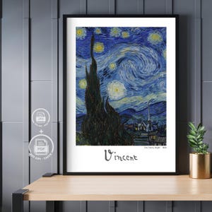 Sternenklare Nacht Wand Kunst Druck Van Gogh Digitale Poster Download, Sternenhimmel Kunstwerk in Museumsqualität für das Haus Büro Schlafzimmer Dekor