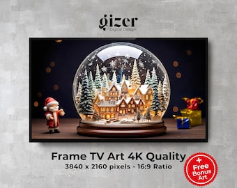 Marco de bola de nieve navideña para TV: Arte de la aldea de Papá Noel (Descarga digital)