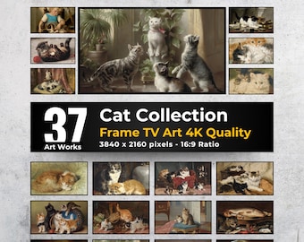 Arte de gato vintage para Samsung Frame TV: 37 ilustraciones digitales de alta resolución (descarga digital)