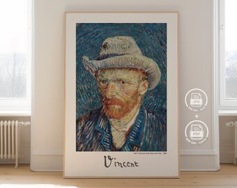 Autorretrato con sombrero gris de Van Gogh: Impresión artística impresionista (descarga digital)