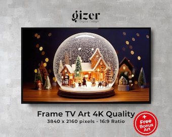 Marco navideño con bola de nieve para TV: Acogedor pueblo invernal (Descarga digital)