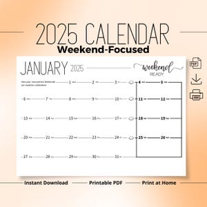 2025 Monthly Planner: Weekend-Focused, Minimalist Design (Printable PDF)