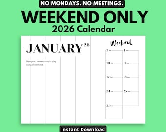 Calendario de fin de semana 2026 (imprimible) – ¡Divertido!