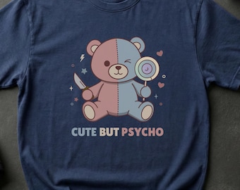 Diseño PNG de oso lindo pero psicópata, clipart gótico pastel (descarga digital)