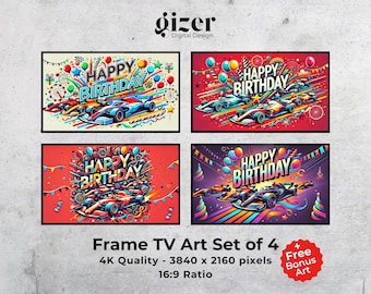 Arte de cumpleaños de Fórmula 1 para Samsung Frame TV: Descarga digital con temática de carreras