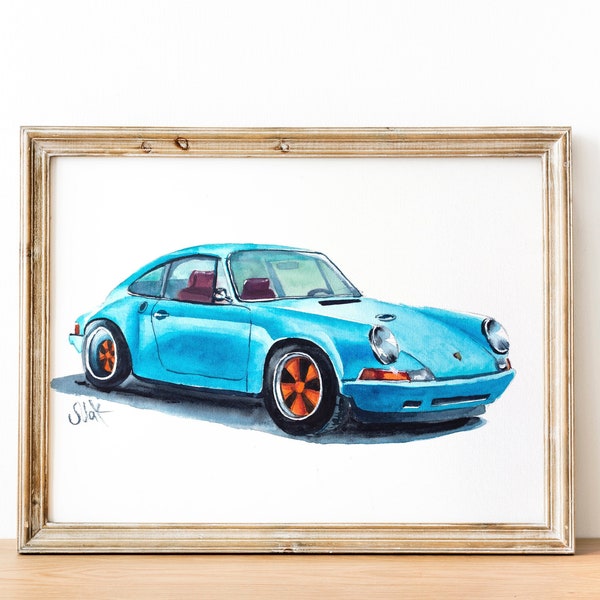 Peinture de voiture personnalisée à partir d'une photo aquarelle originale Dessin de voiture personnalisé Cadeau pour petit ami Cadeau pour lui