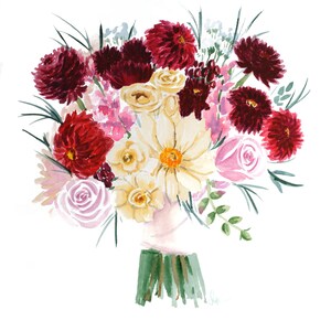 Custom Bridal Bouquet Painting Wedding Bouquet Watercolor  Bride Gift Wedding Gift Flowers Portrait From Photo Personalized Gift for Wife