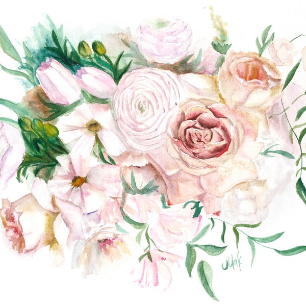 Bouquet de mariée personnalisé peinture bouquet de mariage aquarelle fleurs portrait à partir d'une photo cadeau personnalisé pour femme