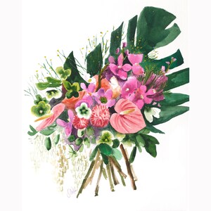 Custom Bridal Bouquet Painting Wedding Bouquet Watercolor  Bride Gift Wedding Gift Flowers Portrait From Photo Personalized