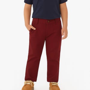 Boys Maroon Dress Pants: Spanish-Made Slim Fit Trousers