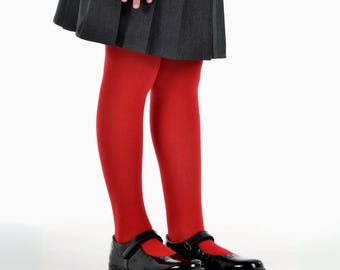 Girls Cotton Tights – Red – Soft & Comfortable Everyday Wear – Made in Spain