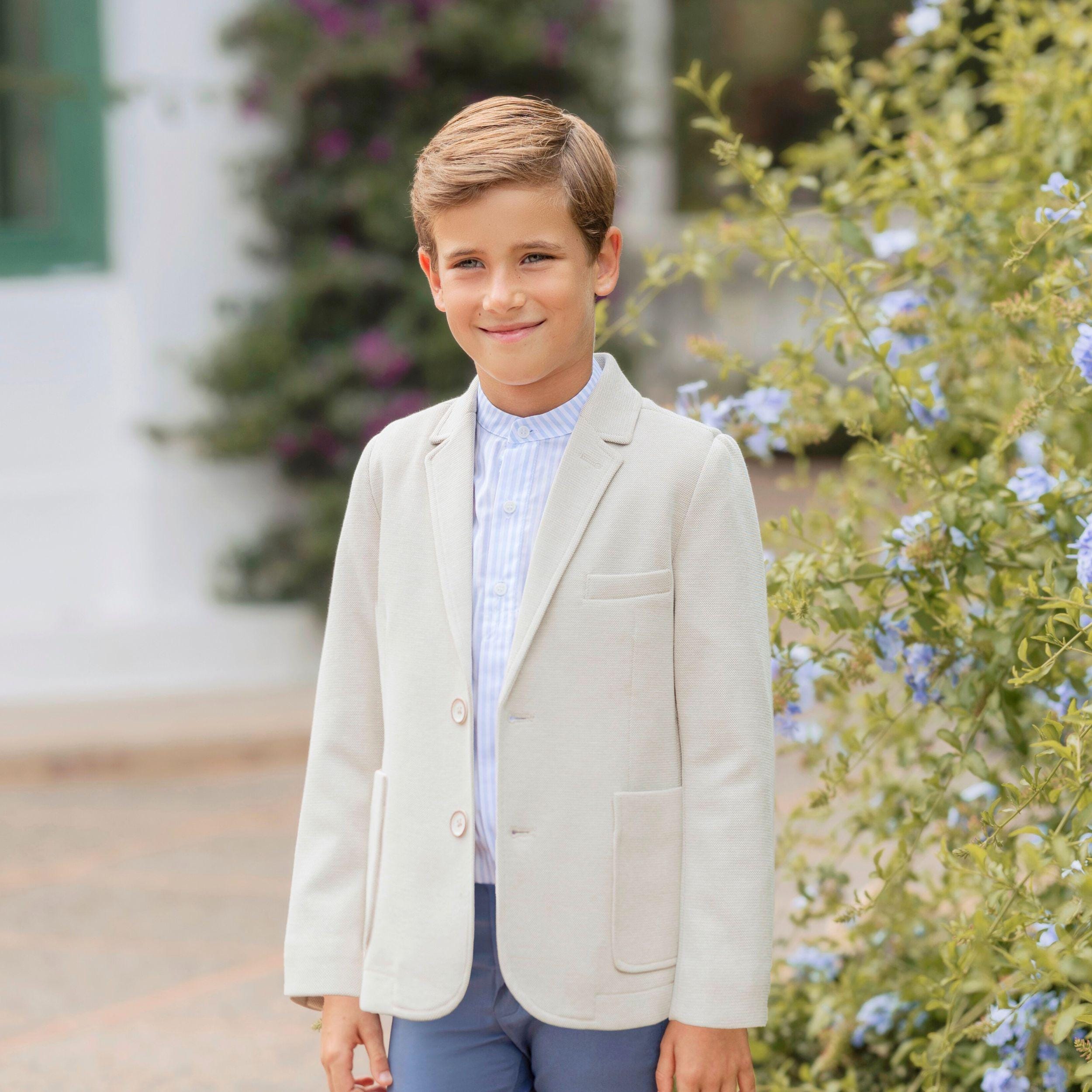 Boys' Beige Blazer: Spanish Elegant Cotton-Blend, First Communion, Ring Bearer Jacket