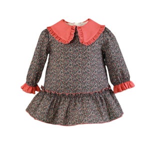 Baby Girls Vintage Floral Dress – Long Sleeve Ruffle Collar Outfit, Toddler Dress, Classic Elegant Party Dress, Special Occasion Dress
