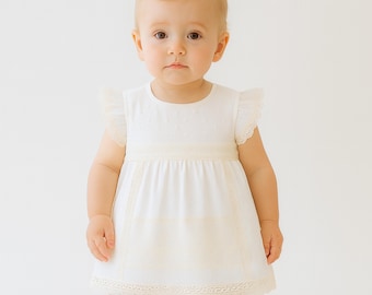 Spanish Ivory Baby Dress • Cotton Outfit • Lace Baptism Look • Infant Ceremony • Toddler Special Occasion