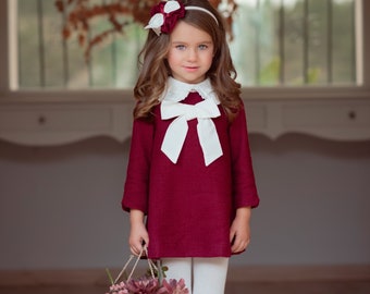 Girls Burgundy Dress, Girls Party Dress, Party Girls Dress, Girls Holiday Dress, Made in Spain