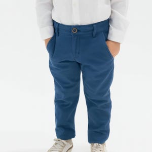 Blue Cotton Boys Trousers: Spanish Design, Adjustable Waist