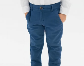 Blue Cotton Boys Trousers: Spanish Design, Adjustable Waist