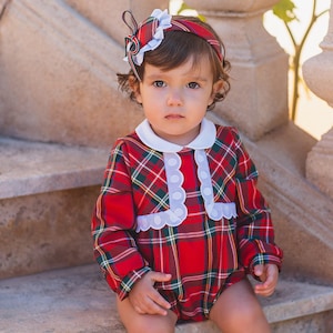 Christmas Spanish-Made Tartan Plaid Baby Romper: Christmas Holiday Outfit