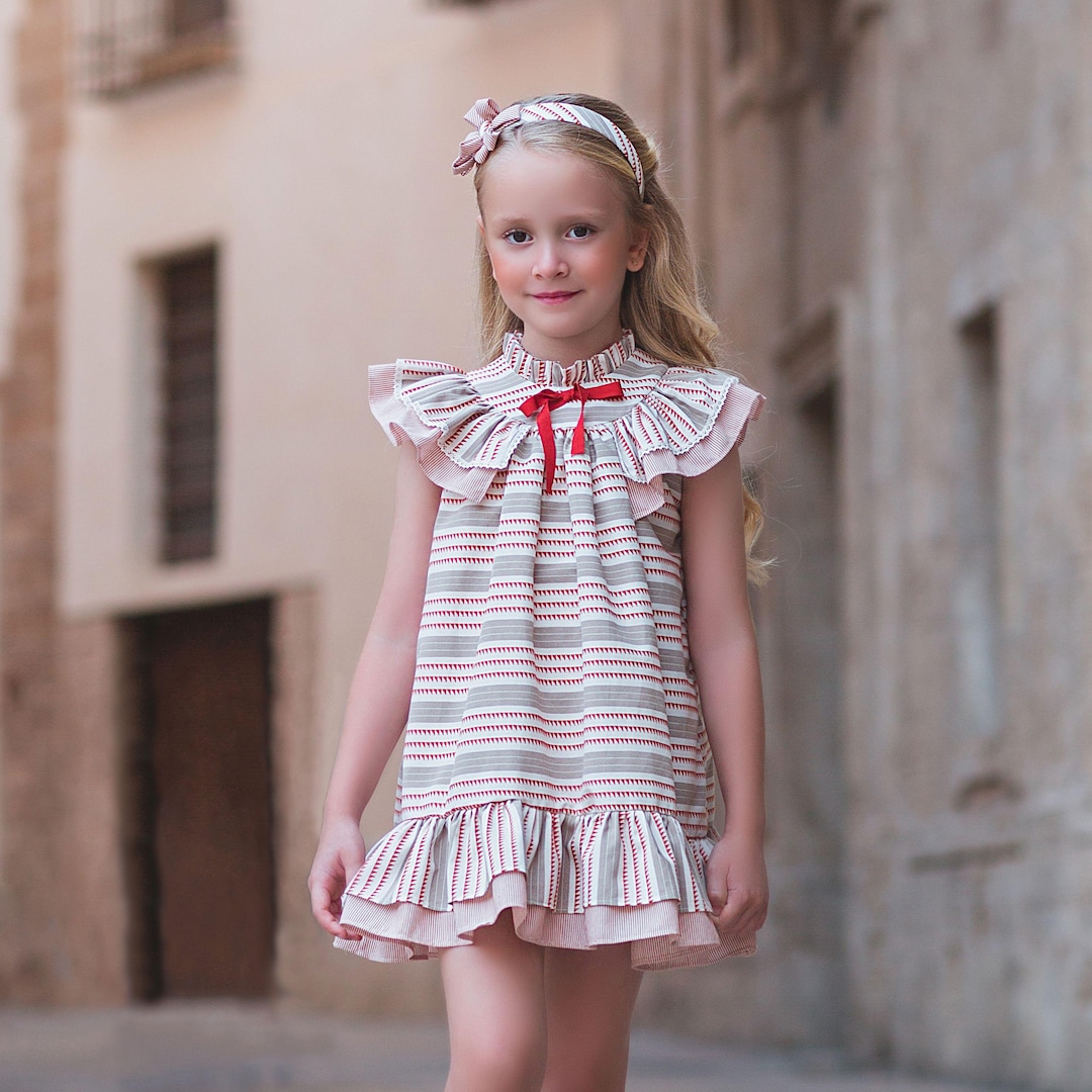 Spanish Ruffles Handmade Spanish Ruffle Dress: Vintage Boho Striped Bow Dress - Etsy