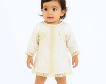 Spanish Vintage Baby Girl Lace Dress: Cream Baptism Outfit