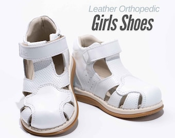Girls' White Leather Orthopedic Shoes: Arch Support T-Strap