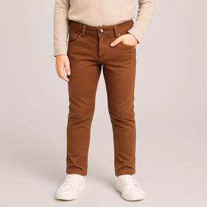 Boys Brown Slim Fit Cotton Trousers: Spanish Design