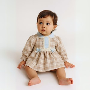 Baby Girl Plaid Dress - Vintage Toddler Dress - Long Sleeve Peter Pan Collar Outfit -Special Occasion Outfit-Toddler Girl Dress