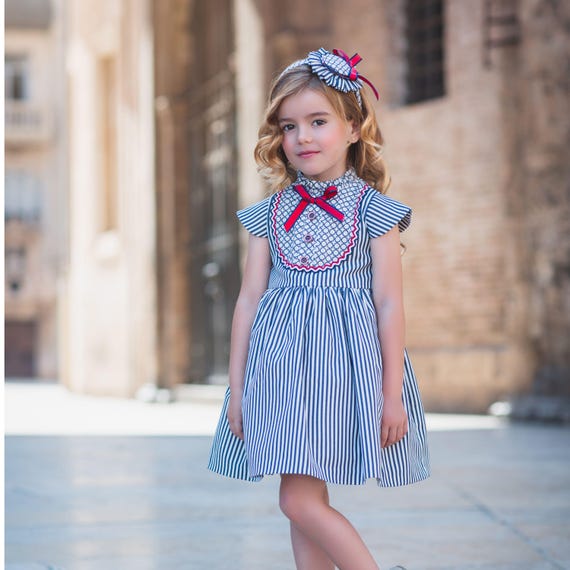 blue dress for baby girl MARMALADE 60s Style Navy-Blue/Red/White Swirl Dress – Marmalade-shop