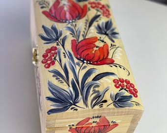 Hand Painted Ukrainian Jewelry Box • Petrykivka Floral Design