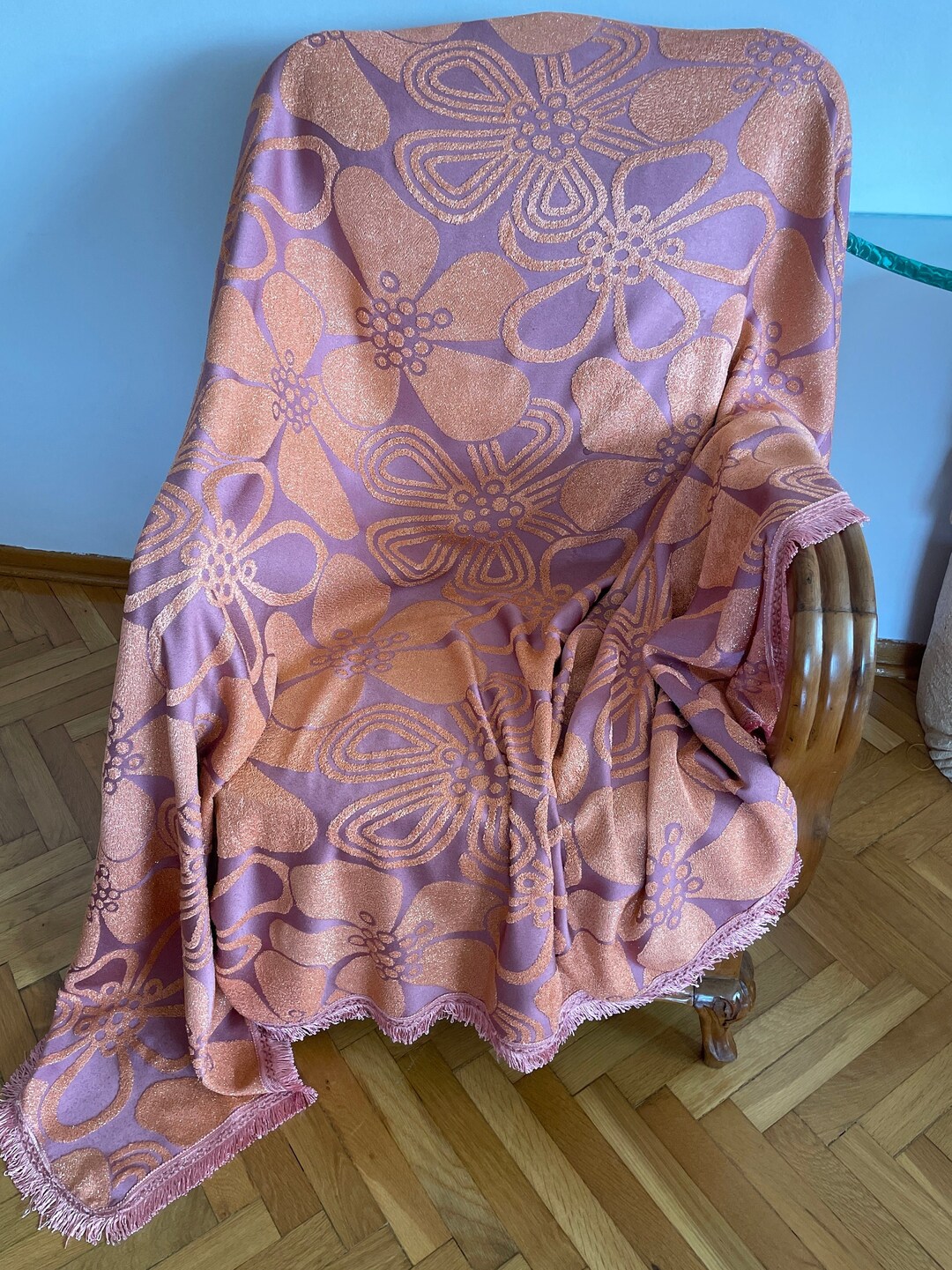 Vintage Italian Chenille Bedspread, Gold and Lavender Lilac Shiny