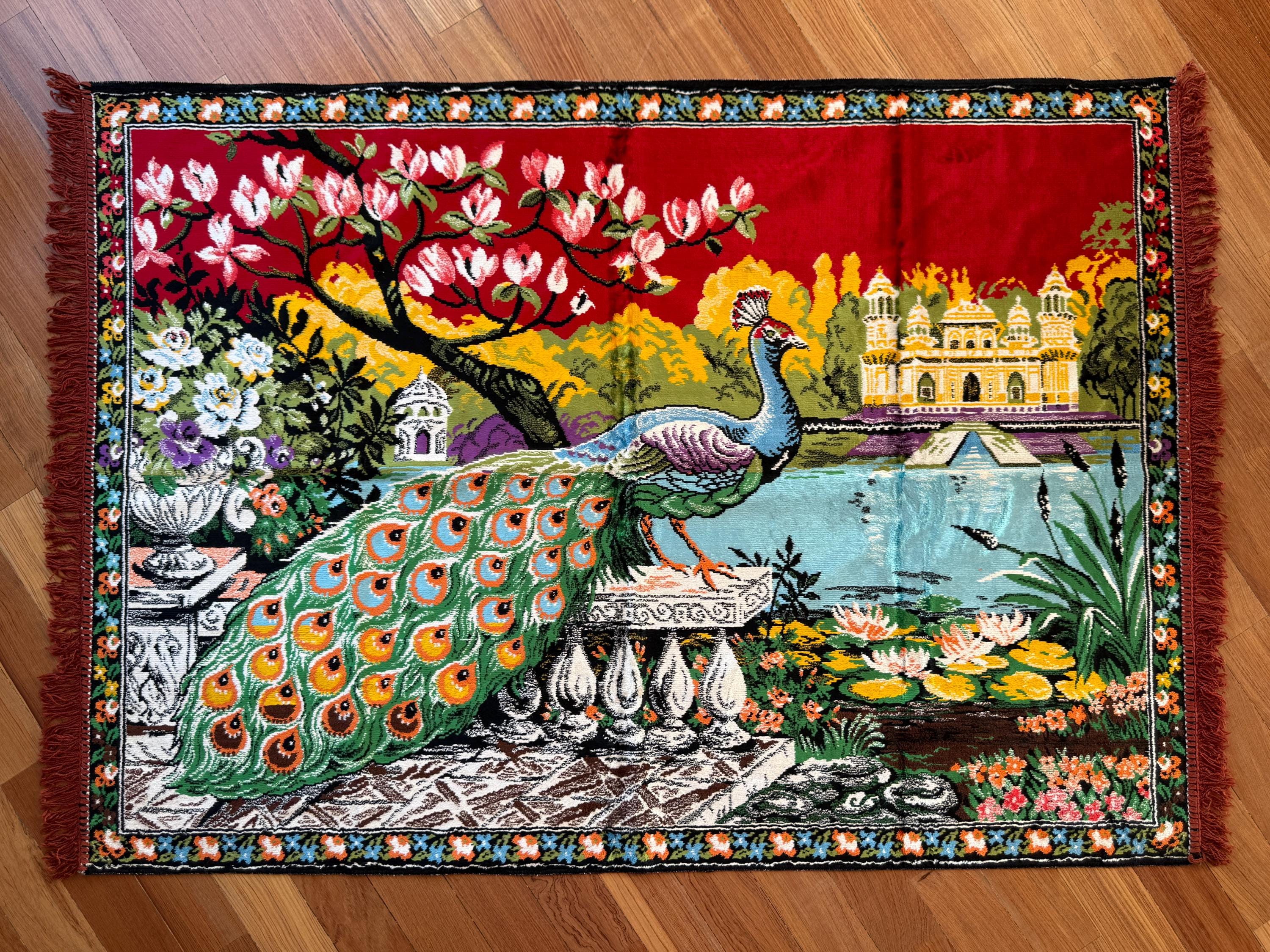 Tenture Murale En Velours Vintage, Paon Brodé, Style Bohème - 36 X 18 Pouces