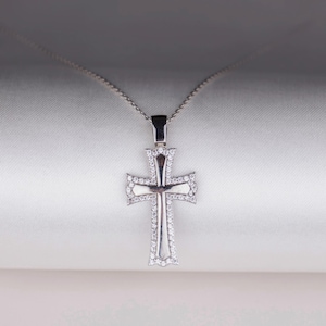 14k Gold Kreuz Halskette, Solid Gold Kreuz Halskette, Echt Gold Kreuz Halskette, Christliche Halskette, Schutzengel Religiöser Schmuck